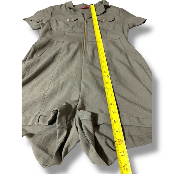 Guess Olive Green Military Style Rolled Hem Gold Zip Front Pockets Romper - Picture 3 of 16